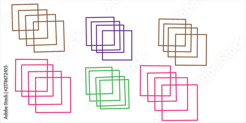 Colorful Overlapping Square Outline Shapes Isolated on White Background