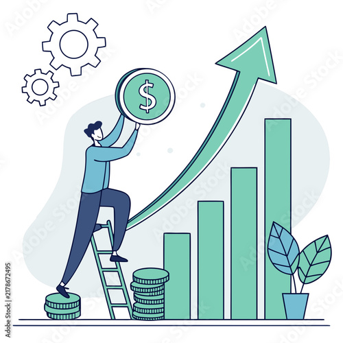 Financial growth and business success concept with rising chart and coins vector illustration investment illustration progress development achievement commercial settings strategy management