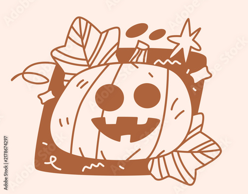 Doodle brown line vector icon of cute Halloween pumpkin