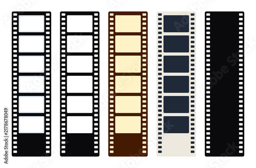 Bild auf Leinwand Set of vertical film strips with different color frames isolated on transparent
