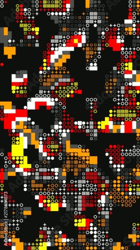 Abstract digital mosaic background with dynamic geometric patterns scrolling upward in vertical video format.
