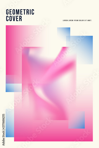 Abstract Geometric Abstract Design: A vibrant abstract composition featuring overlapping squares and blurred gradient shapes in shades of pink and blue, creating a dynamic and modern visual.