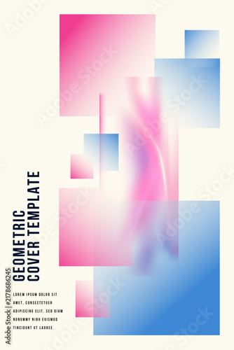 Abstract Geometric Composition: A contemporary abstract composition featuring overlapping squares and rectangles in soft pink and blue gradients.