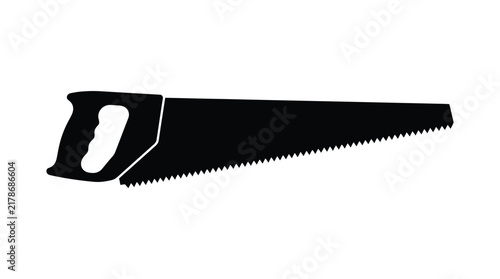 Foto Black silhouette of a hand saw against a white background
