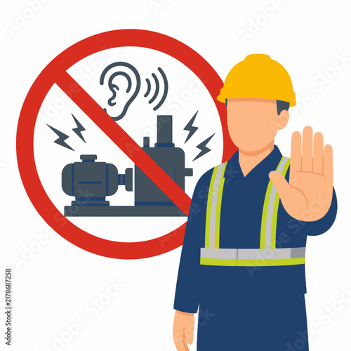 Worker stopping loud industrial machinery noise hazard