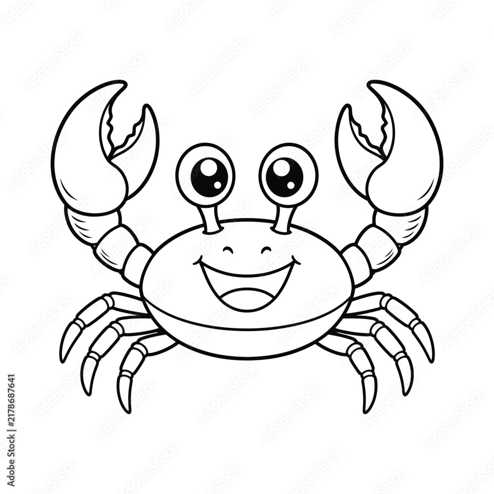 Fototapeta premium Cartoon crab illustration features a smiling face and detailed shell design