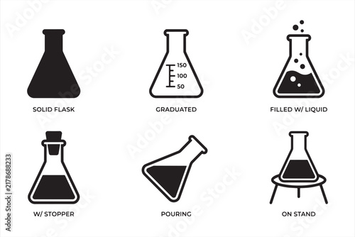 Erlenmeyer Flask Icon Set Black Vector