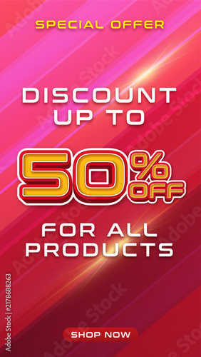 Modern Vibrant Pink Discount Up To 50 Percent Off Sale Banner Template