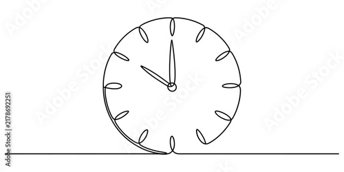 Bild auf Leinwand Minimal continuous line drawing of analog clock showing ten o clock time conceptualizing deadline scheduling punctuality and time management on white background