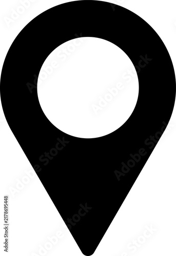 Black map pointer icon isolated on a white background representing a location or navigation point