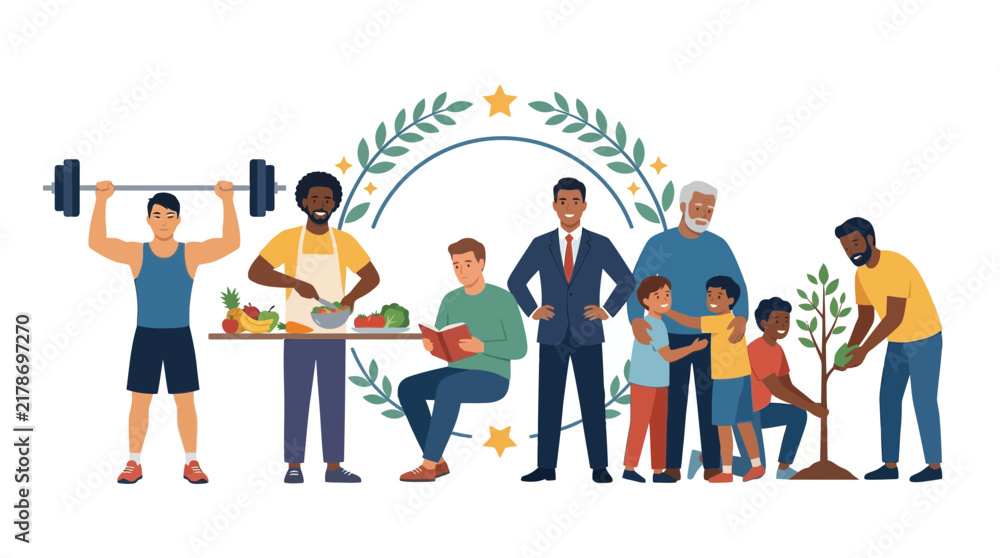 Fototapeta premium Diverse Group of People Engaged in Various Daily Activities Illustration