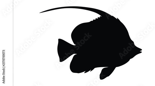 Bild auf Leinwand Black silhouette of a butterflyfish against a white background silhouette