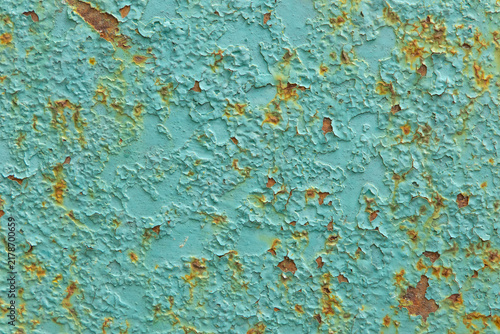 фотографія Texture background space for text with blue and orange details, peeling metal co
