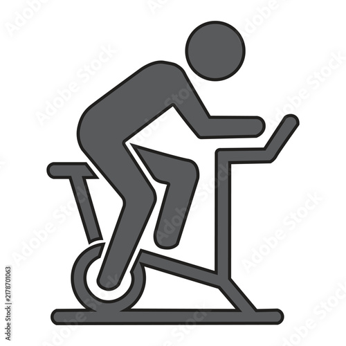 Stationary Exercise Bike Rider Filled Line Art Vector Icon