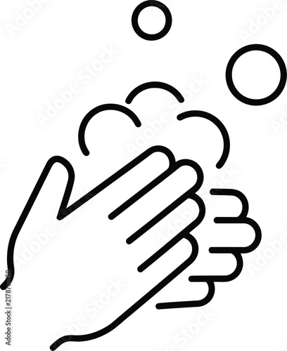 Hand washing vector line icon showing suds and bubbles during cleaning with sanitation protection prevention