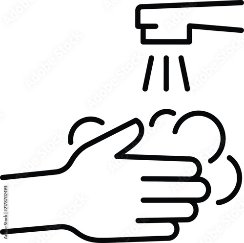 Line art icon of a hand washing under running water with bubbles illustration prevention sanitation