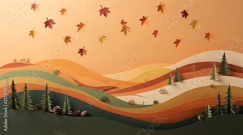 A flock of birds flies over a colorful rolling landscape at sunset