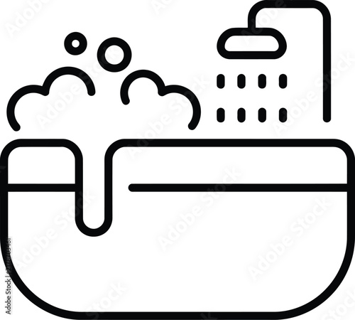 Bathtub with shower head and bubbles linear icon vector illustration bathroom minimalist monochrome