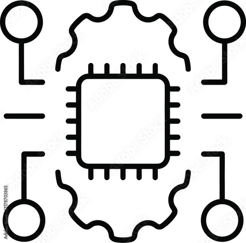 Microchip processor icon surrounded by abstract gear elements with microchip processor technology computer