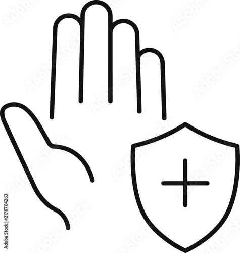 Hand protection medical shield with cross outline icon illustration protection hospital minimalist