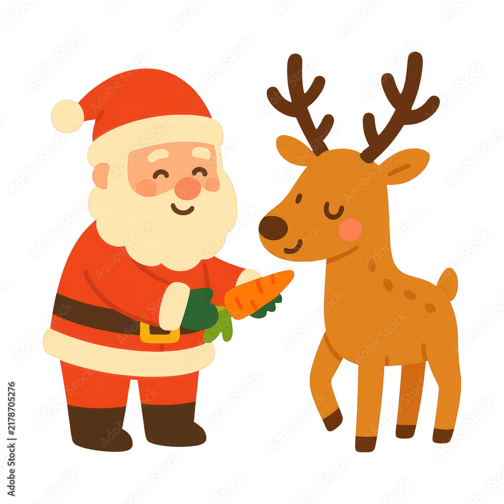Obraz premium PNG Santa feeding reindeer carrot