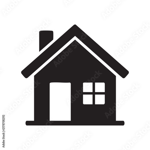 Simple black house icon with a chimney and window isolated on a white background for web design