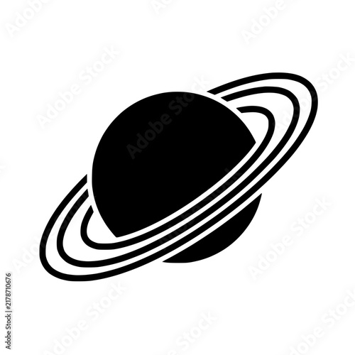 Minimalist Black Saturn Planet Icon with Rings