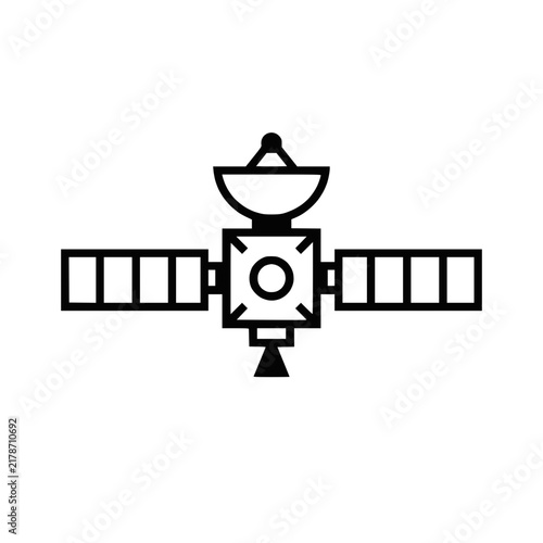 Minimalist Linear Icon of an Orbiting Space Satellite