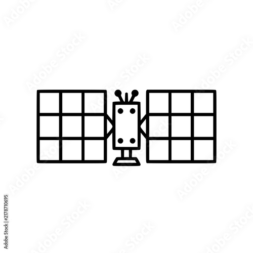 Simple Satellite Icon with Solar Panels Line Art Illustration