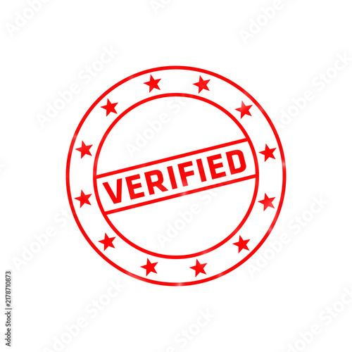 Red circular stamp with the word verified in the center, surrounded by a ring of small stars, isolated on a white background isolated on a transparent background
