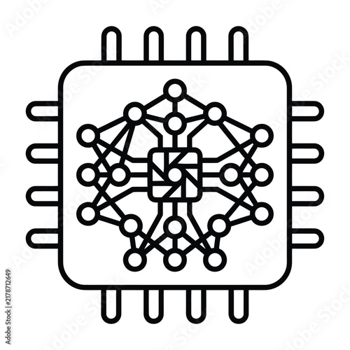 Artificial Intelligence AI Microchip and Neural Network Line Icon