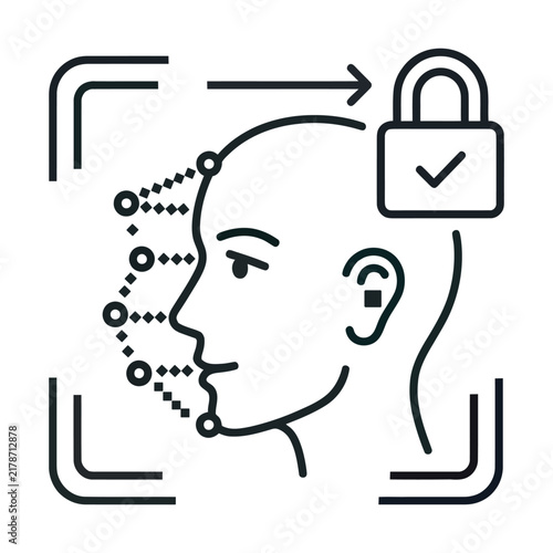 Facial Recognition Biometric Security and Secure Identity Verification Line Icon