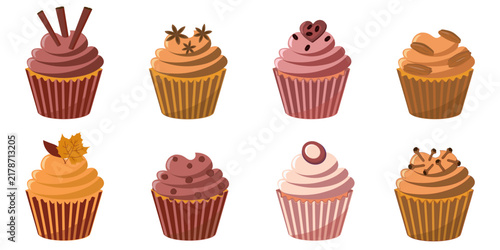 Fall Cupcakes Set with Pecan, Coffee, Caramel, Chocolate and Warm Spices, Autumn Seasonal Dessert