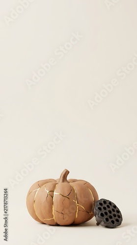 Brown Ceramic Pumpkin Kintsugi Style Autumn Decor
