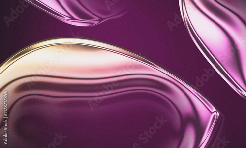 Purple and Cream Gold Abstract Liquid Metal Background With Glossy Wave Curves with Grain Texture.