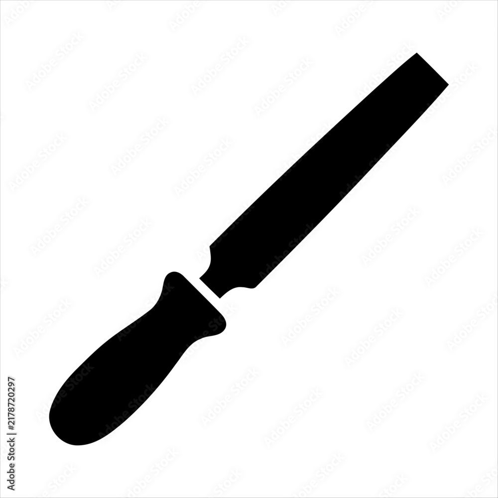 Fototapeta premium Black silhouette of a hand file tool isolated on a plain white background