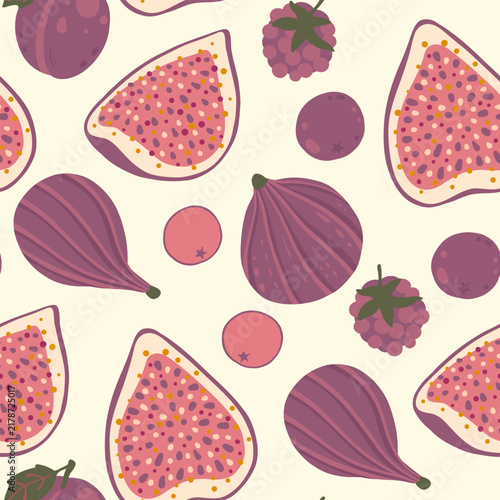 Vintage cartoon fig and sweet berries vector elements set. Isolated flat folk art whole and sliced figs with pink pulp for Thanksgiving gourmet menu design, harvest food packaging template.