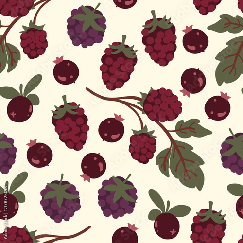 Vintage cartoon dark berries vector elements set. Isolated flat folk art blackberry, raspberry, blueberry, currant for Thanksgiving dessert menu design, harvest food packaging template.
