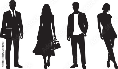 Foto Four individuals standing in a row depicted as a black silhouette adults busines