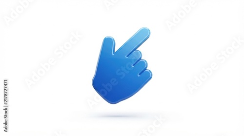 Glossy blue mouse cursor hand pointer icon isolated on white background for web navigation and digital interface design