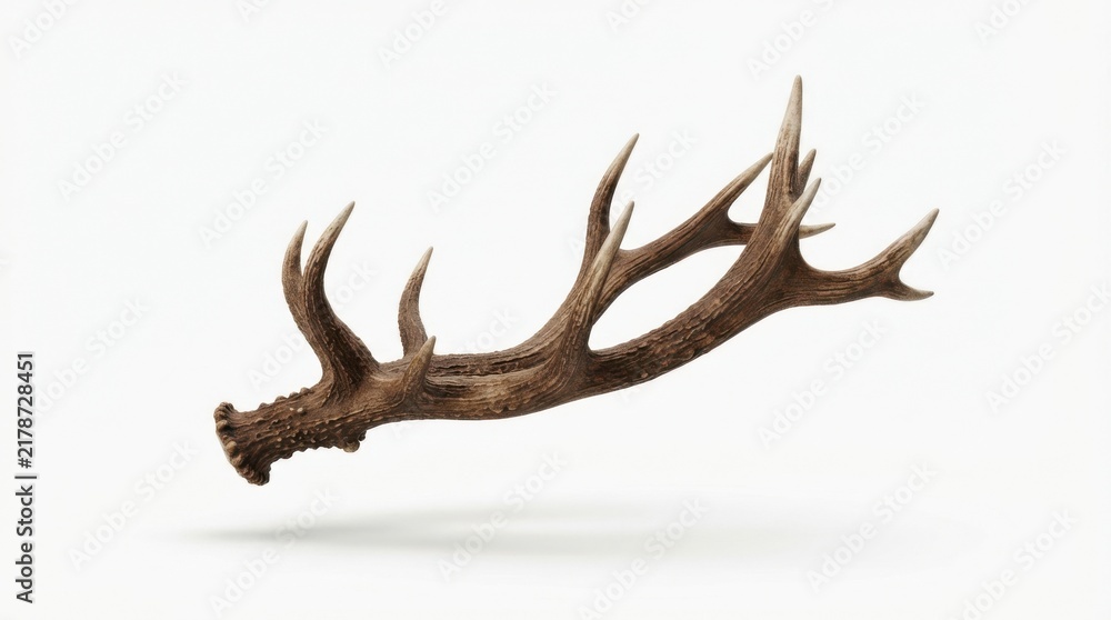 Fototapeta premium Large brown deer antler branch isolated on white background representing wildlife nature and rustic hunting decoration