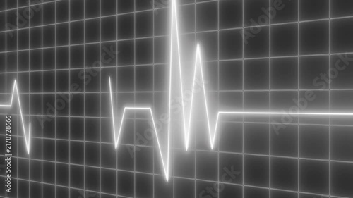 Neon ecg heartbeat waveform on grid background animation