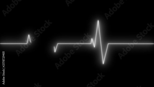 Neon glowing electrocardiogram heartbeat on grid background animation