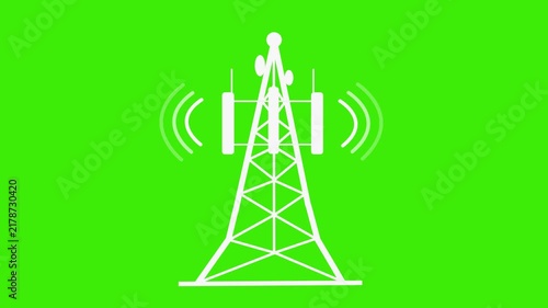 Wireless radio tower icon with signal waves animation