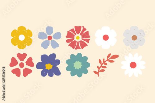 Colorful Flower Collection, Vibrant Floral Icons, Modern Botanical Set, Decorative Spring Design.