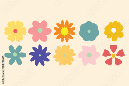 Colorful Flower Collection, Vector Vibrant Floral Icons, Modern Botanical Set, Decorative Spring Design.