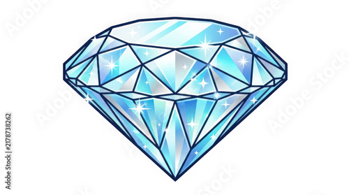 Blue shiny diamond gemstone icon isolated on transparent background