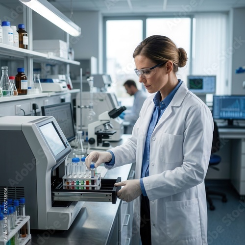 Scientist Working In Modern Laboratory With Test Tubes And Equipment