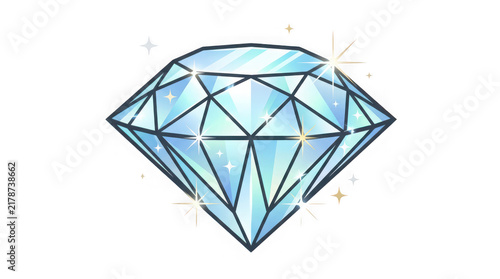 Blue gemstone diamond illustration isolated on transparent background