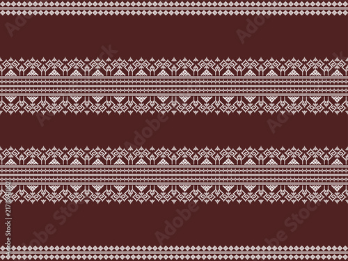 Dark Red and White Geometric Tribal Fabric Pattern, Traditional Ethnic Seamless Textile Design for Fashion, Wallpaper and Decoration